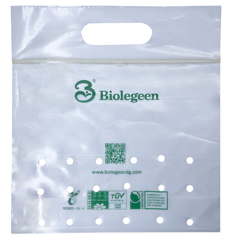 High Transparent Home Compostable Zipper Fruits Storage Handle Bag